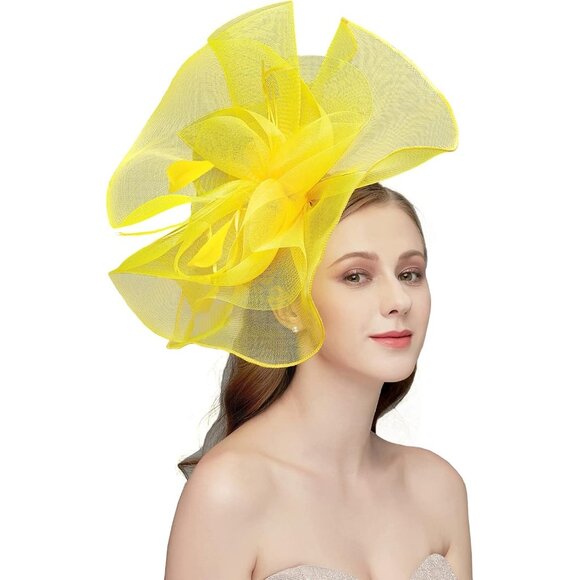 Women's Fascinators Hat for Women Tea Party 01 Yellow - Picture 1 of 5